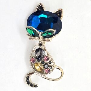 Fashion Rhinestone Sapphire Cat Brooches Women Coat Jewelry Party Accessories